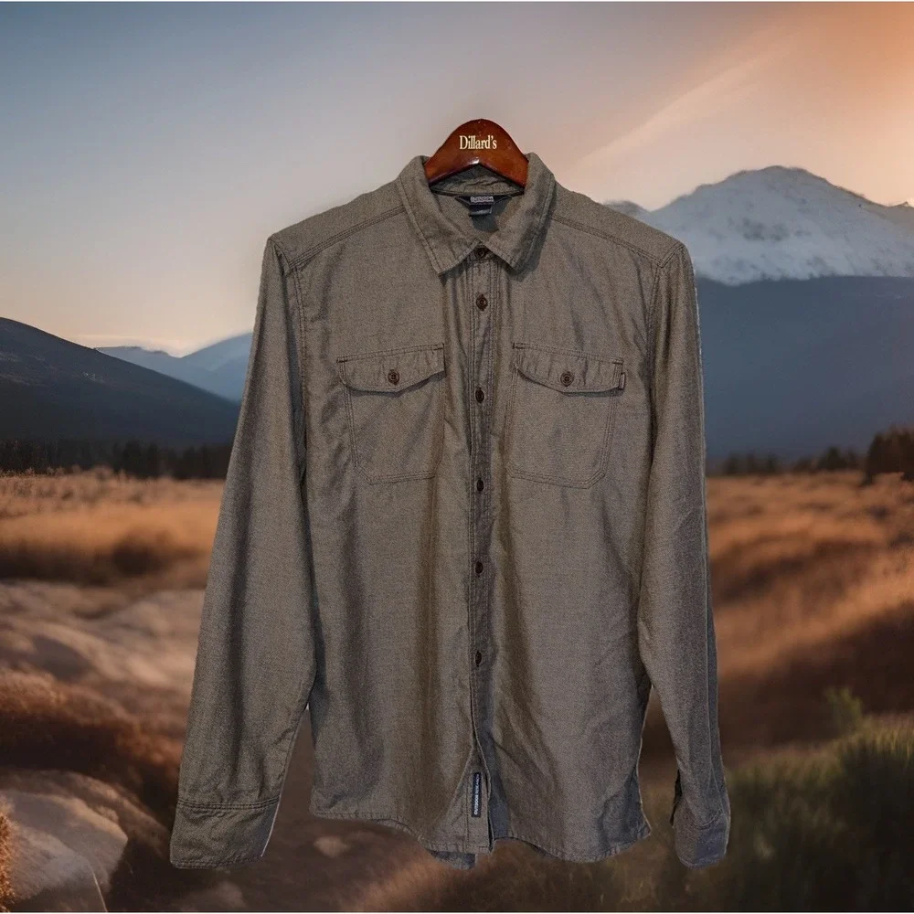 Outdoor Research Shirt Men L Brown Elbow Patches‎ Pockets Long Sleeve Button Up